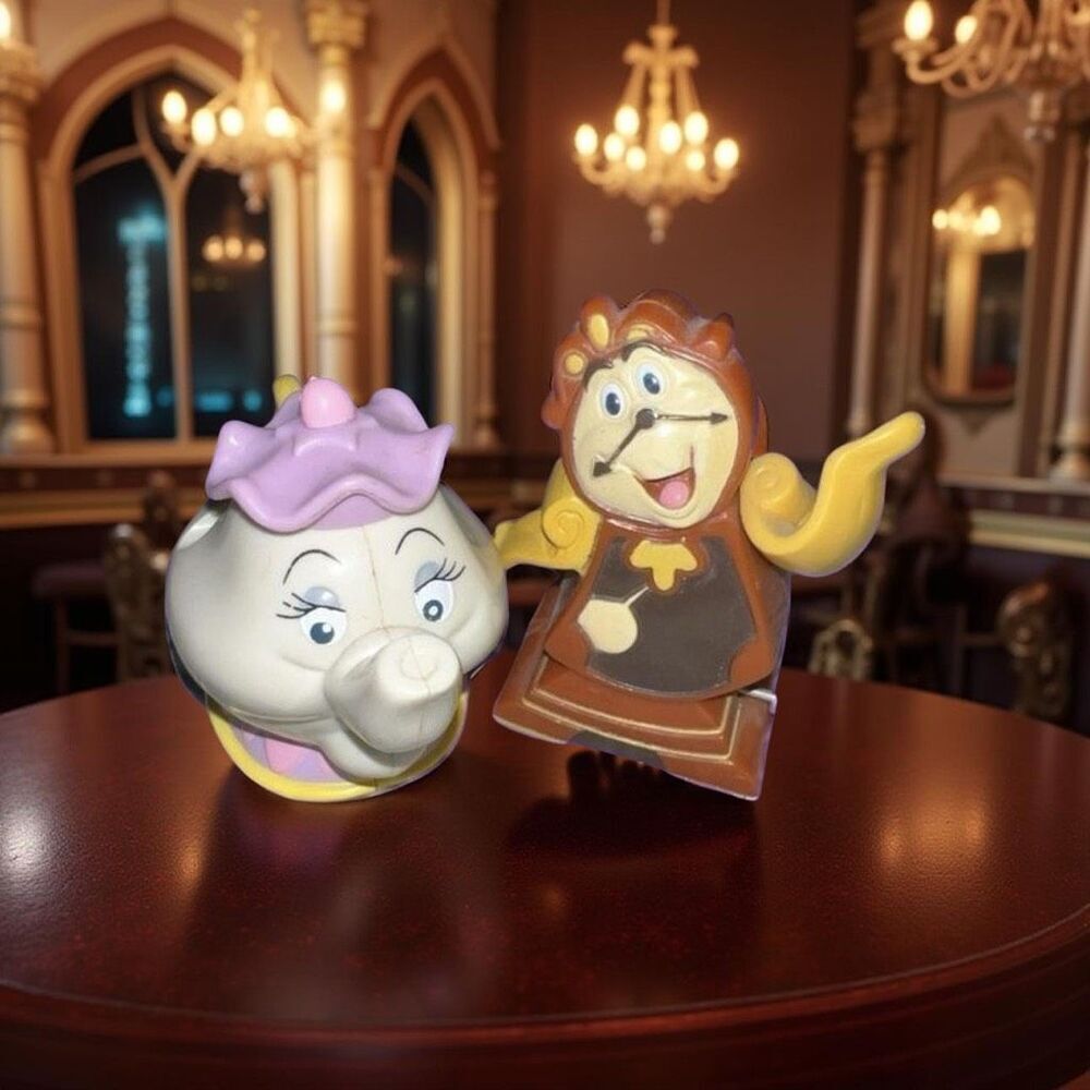 1999 McDonalds Happy Meal Beauty & The Beast COGSWORTH & Ms Potts Figures B2